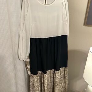 SHEIN Colorblock Tiered Maxi Dress in White, Black & Leopard